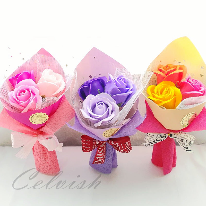 ソープフラワーのミニ花束 バラ3輪ブーケ 【フラワーギフト】Celvishオリジナルプレゼント 発表会
