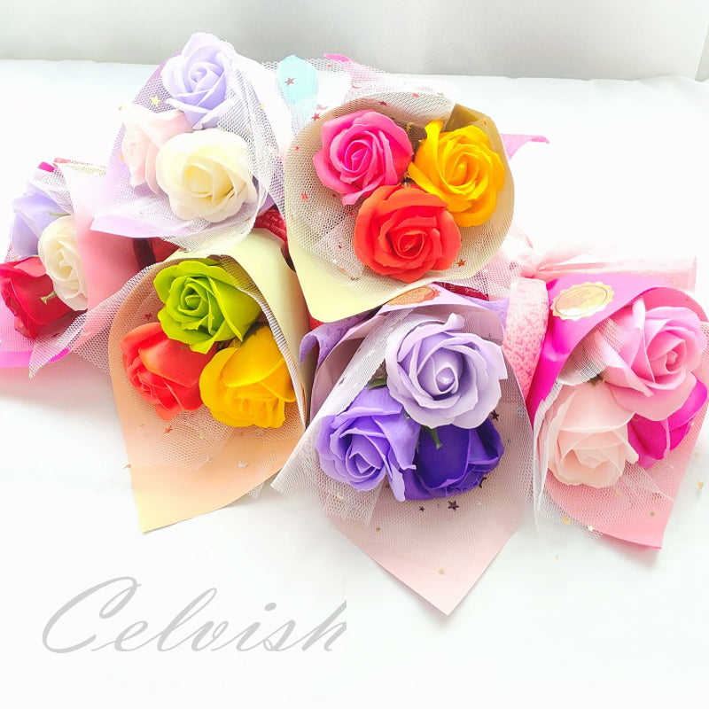 ソープフラワーのミニ花束 バラ3輪ブーケ 【フラワーギフト】Celvishオリジナルプレゼント 発表会