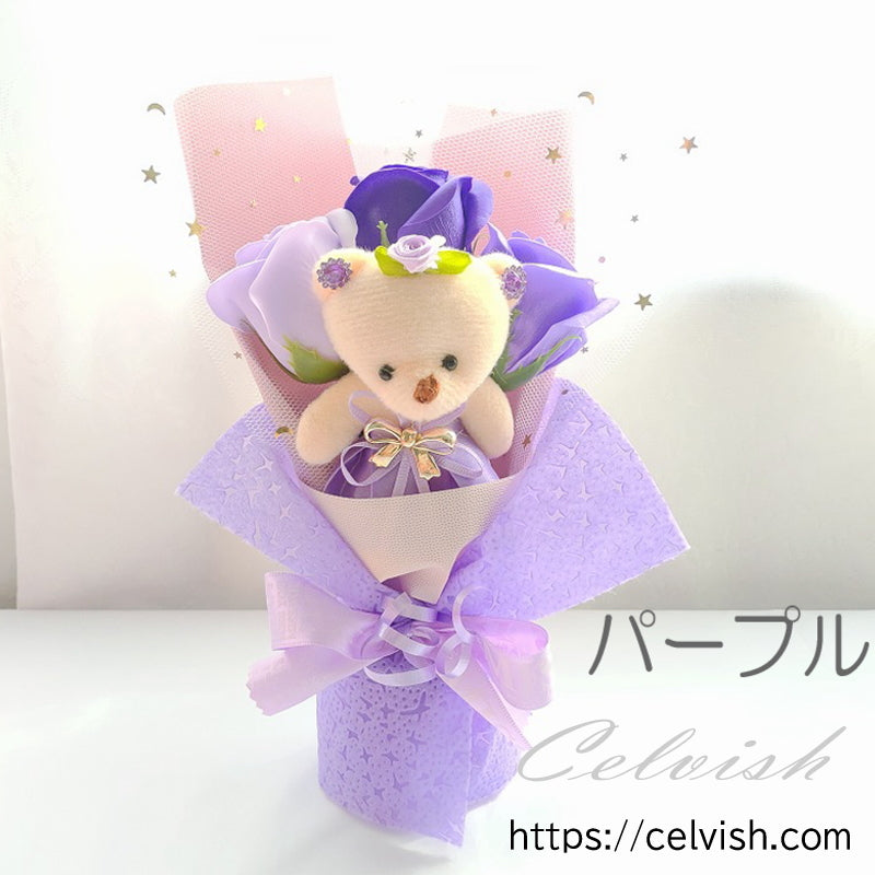 ソープフラワーとくまさんのミニ花束 くま束 プレゼント 発表会 卒業 入学 プチギフト