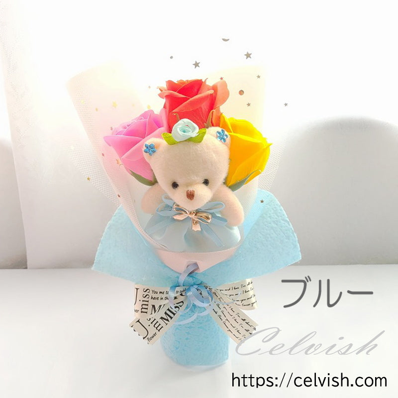 ソープフラワーとくまさんのミニ花束 くま束 プレゼント 発表会 卒業 入学 プチギフト