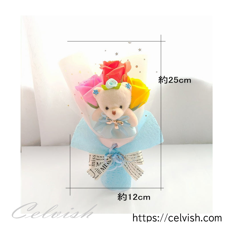 ソープフラワーとくまさんのミニ花束 くま束 プレゼント 発表会 卒業 入学 プチギフト